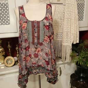Cecico Ruffle Floral Print Tank Top